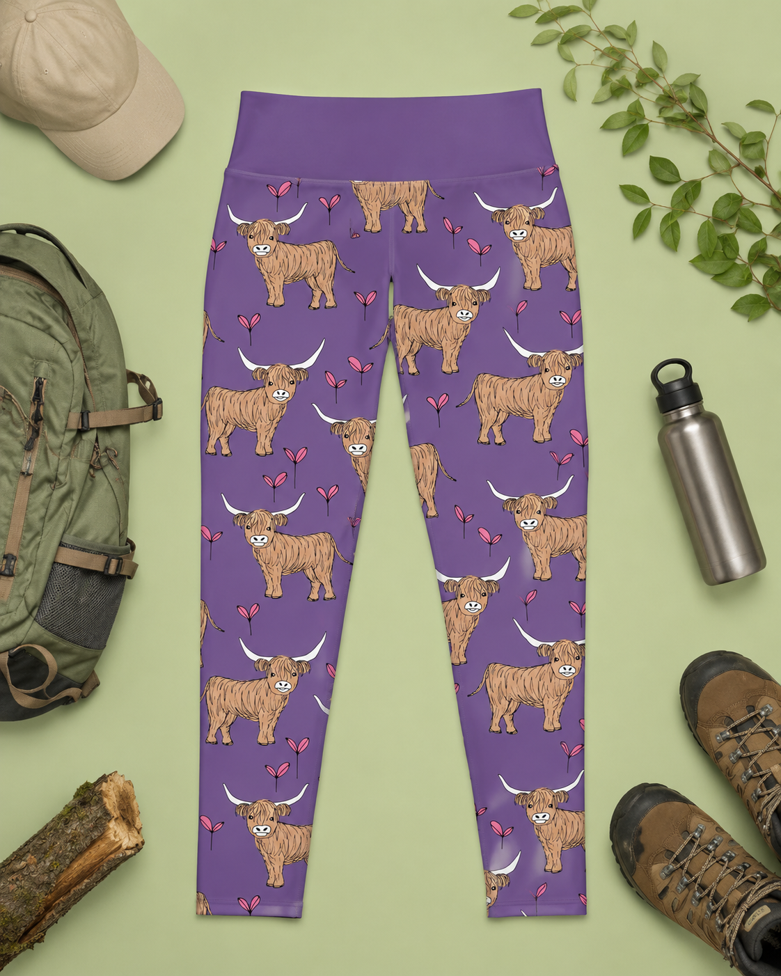 Purple Highland Cow Women's Activewear Leggings