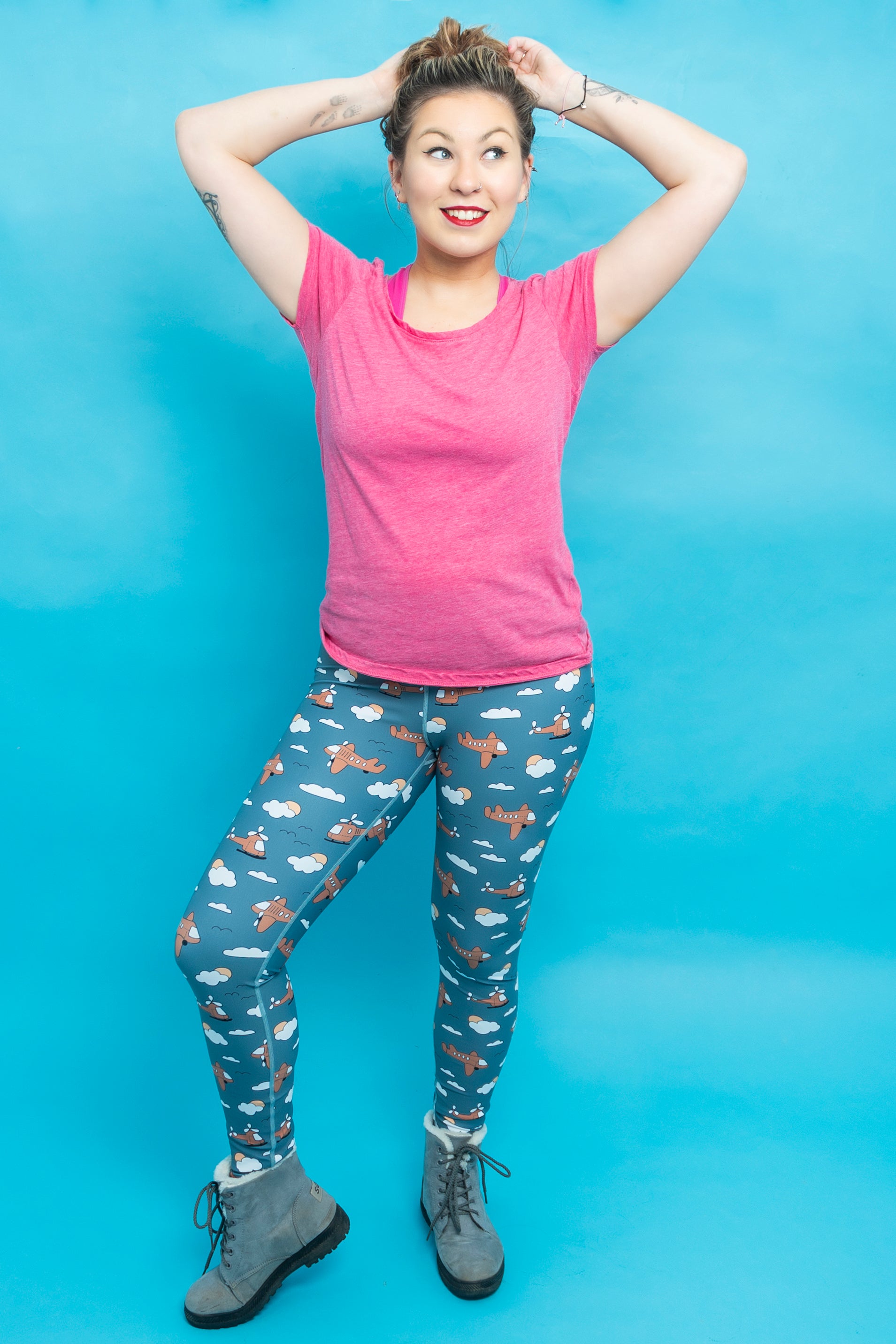 Light Blue/Rust Planes Women's Activewear Leggings