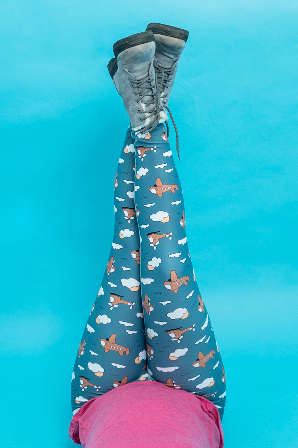 Light Blue/Rust Planes Women's Activewear Leggings