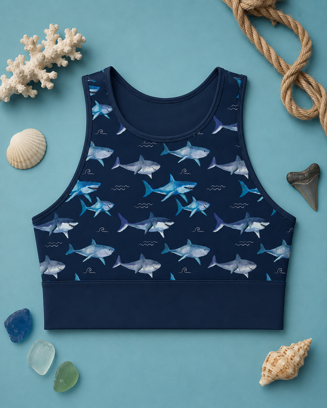 Sharks & Waves Sports Bra