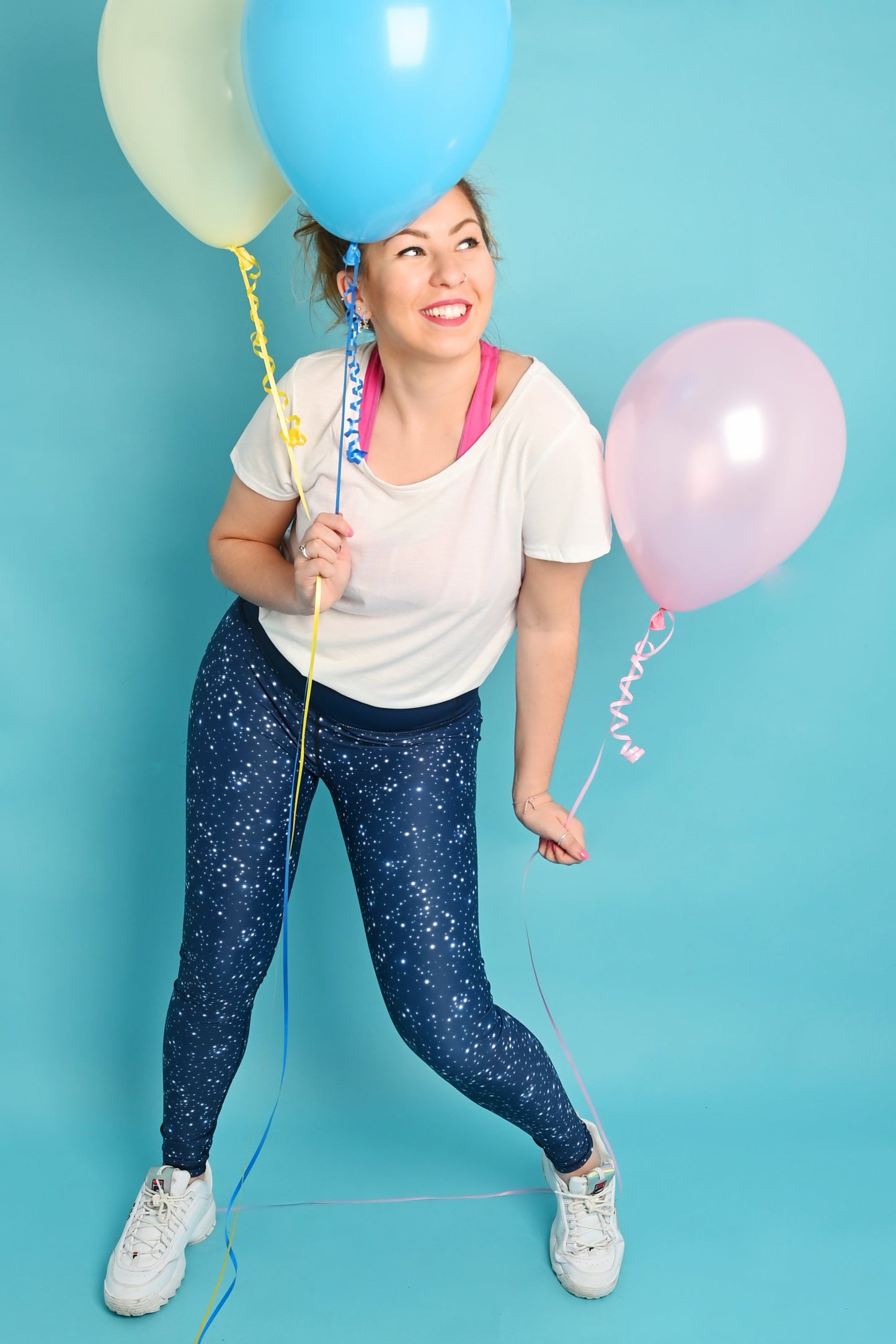 Night Sky Women's Active Leggings - Size 6-8 - Thigh Pockets - Capri 21" Legging Length