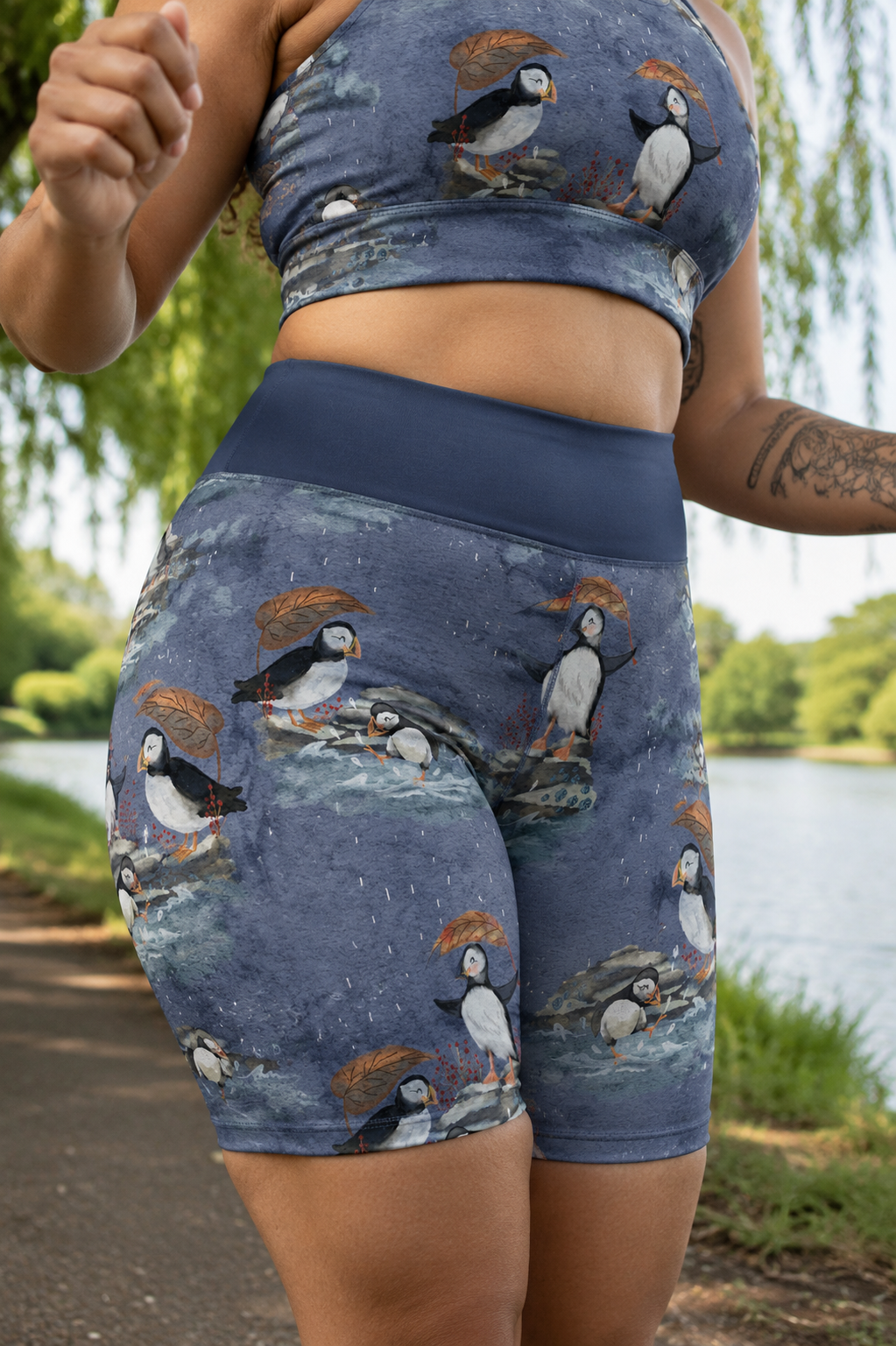 Splashing Puffins Women's Active Shorts