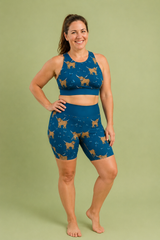 Teal Highland Cow Sports Bra