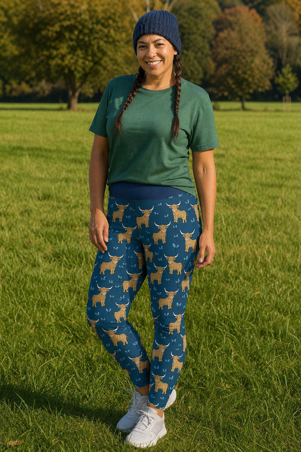 Teal Highland Cow Women's Activewear Leggings - Classic