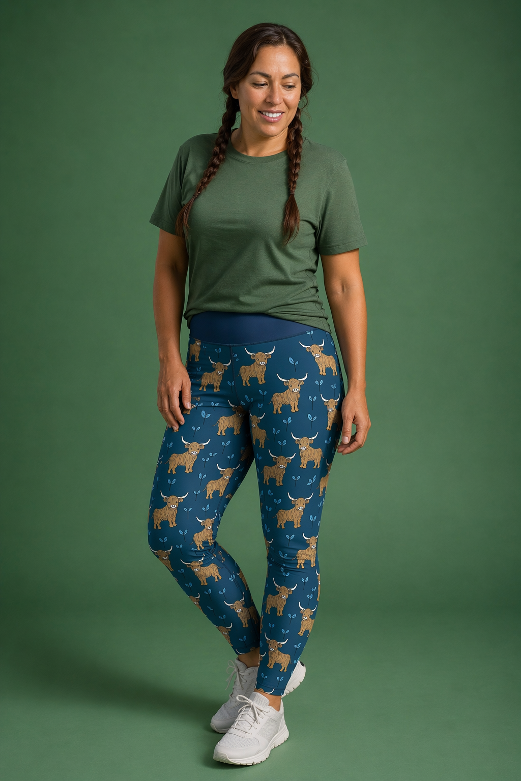 Teal Highland Cow Women's Activewear Leggings - Classic