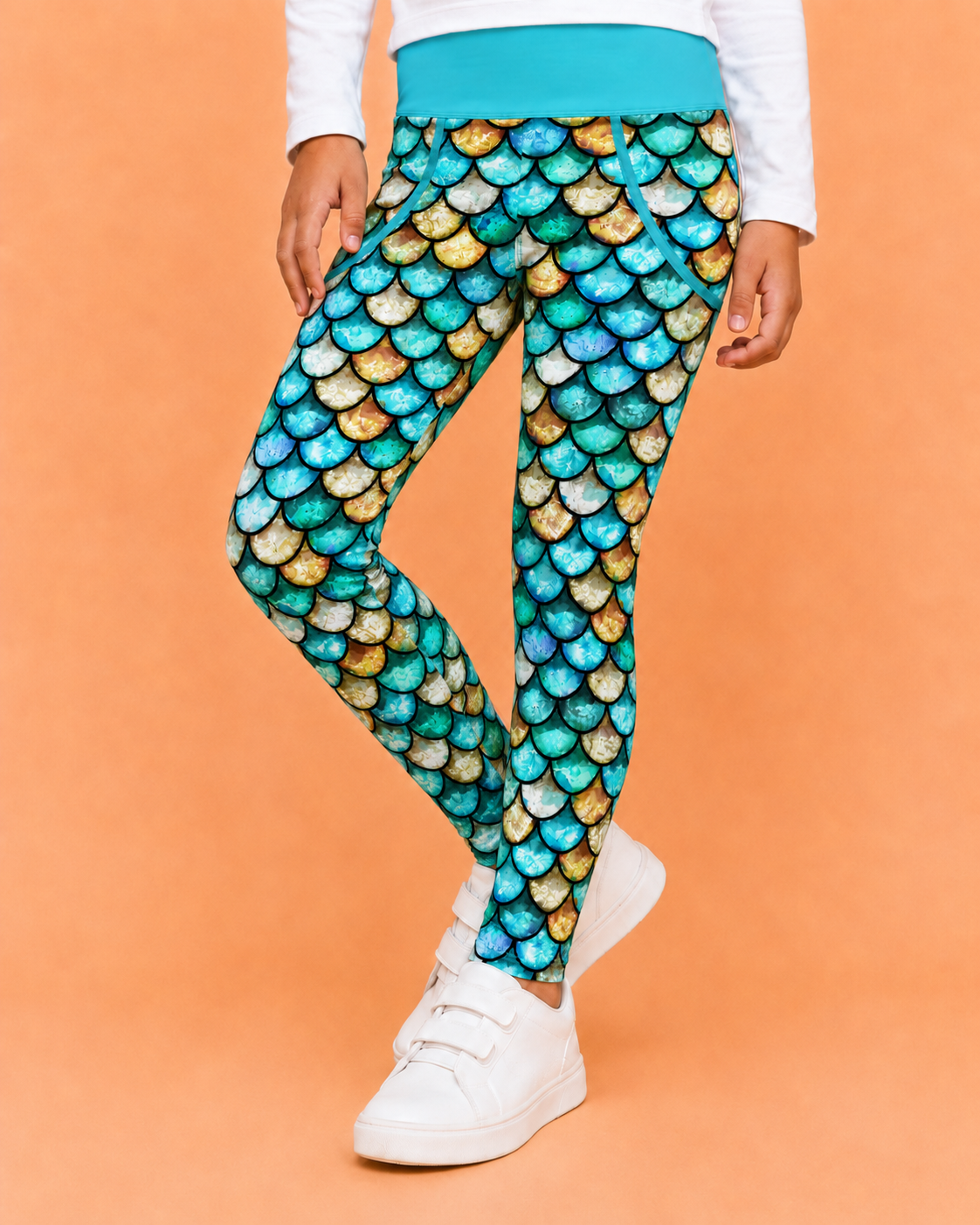 Turquoise Mermaid Scales Children's Active Leggings