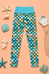 Turquoise Mermaid Scales Children's Active Leggings