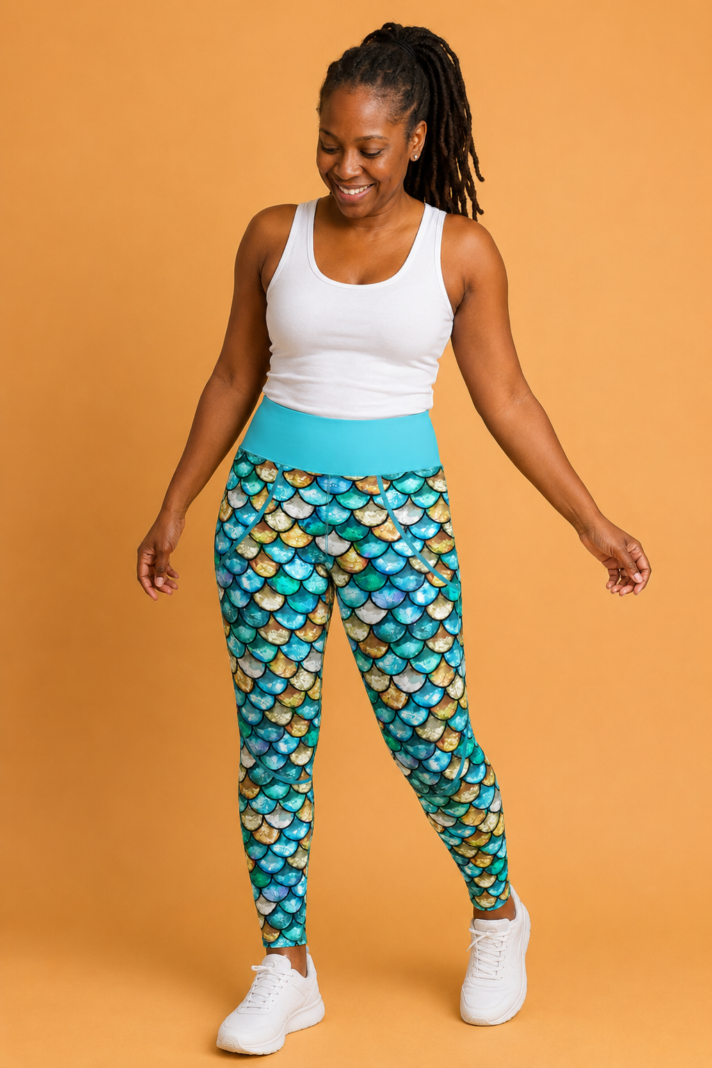 Turquoise Mermaid Scales Women's Activewear Leggings