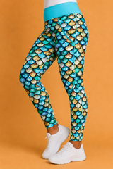 Turquoise Mermaid Scales Women's Activewear Leggings