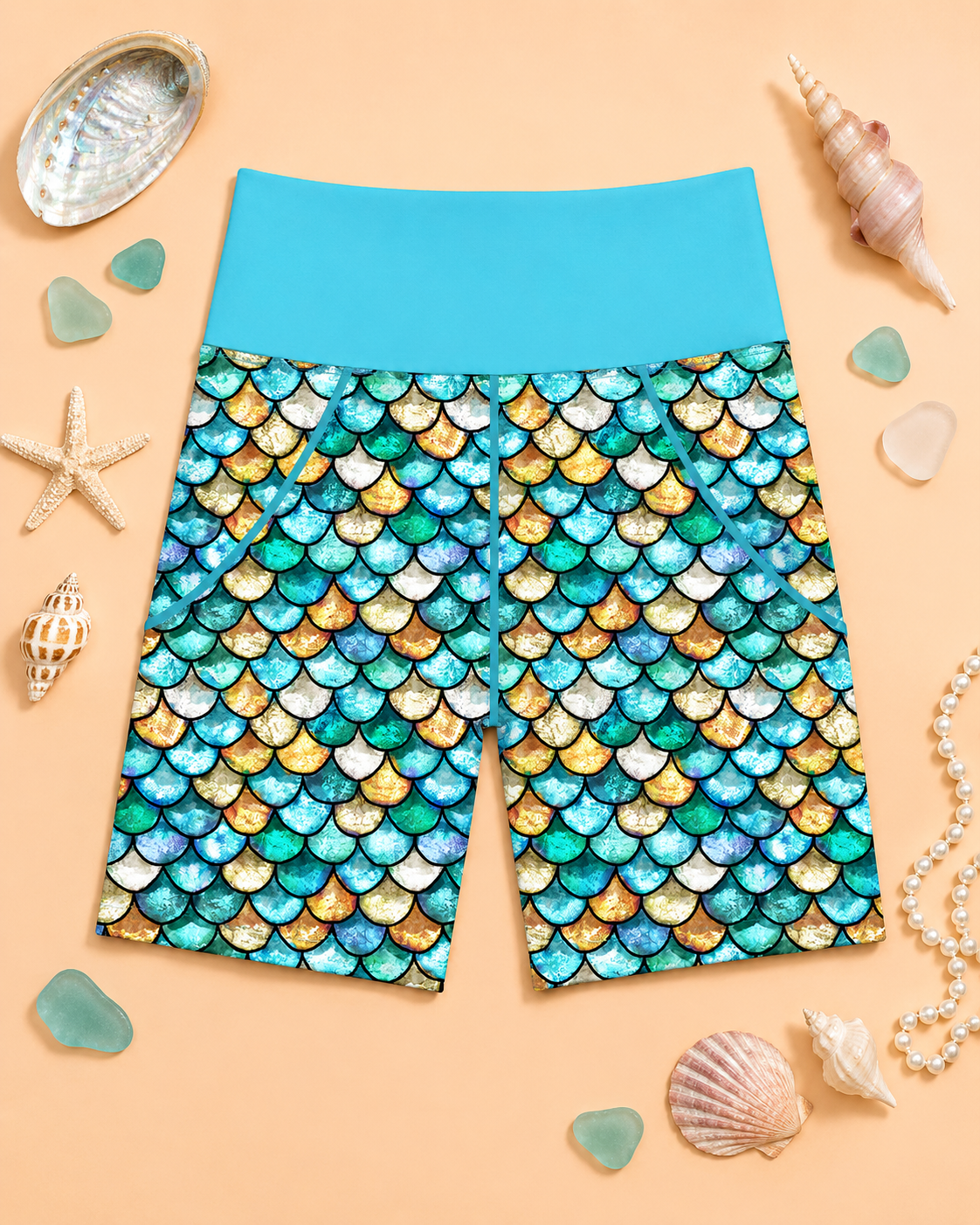 Turquoise Mermaid Scales Women's Active Shorts