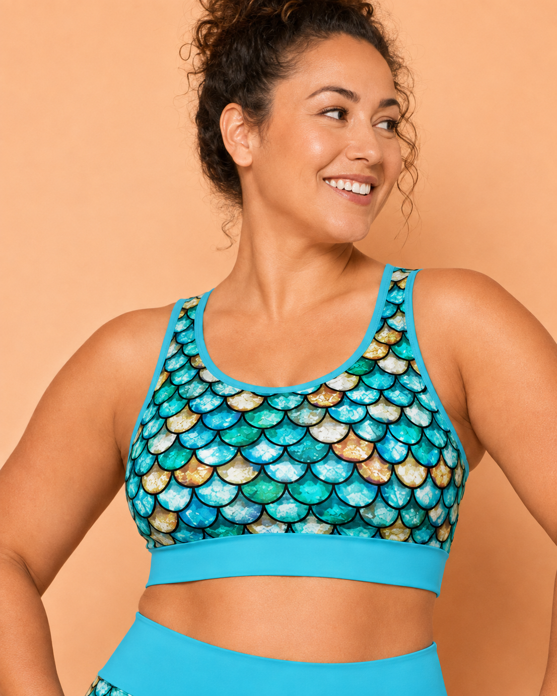 Turquoise Mermaid Scales Sports Bra