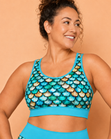 Turquoise Mermaid Scales Sports Bra