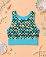 Turquoise Mermaid Scales Sports Bra