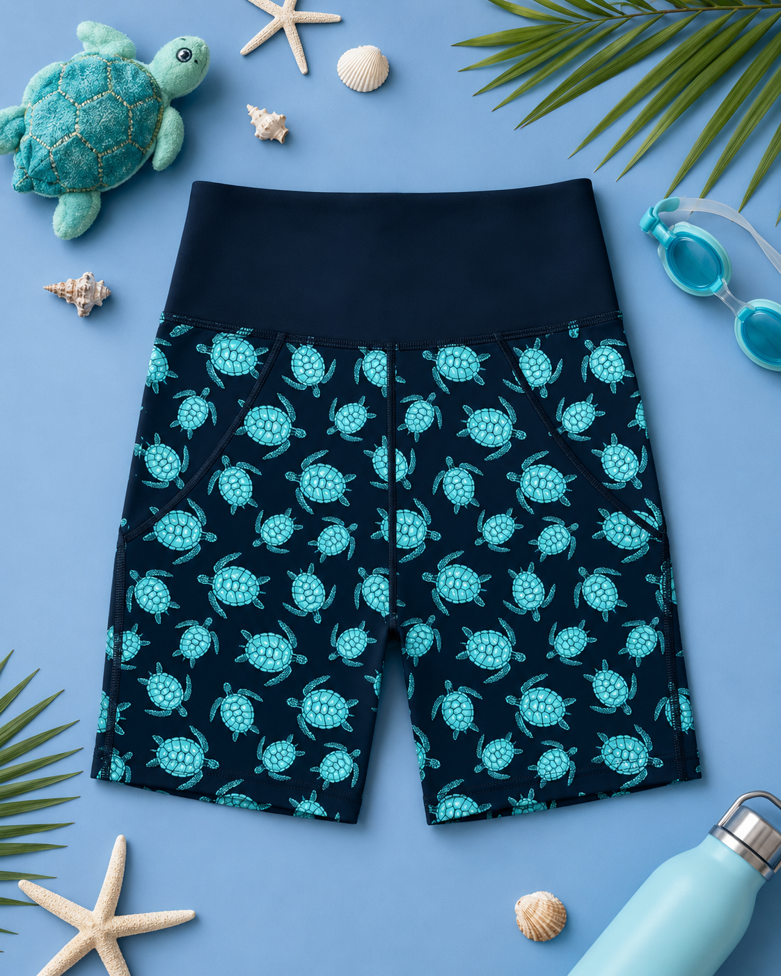 Turquoise Turtles Women's Active Shorts