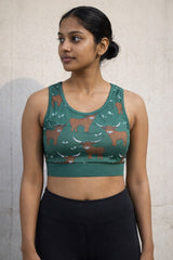 Green Highland Cow Sports Bra
