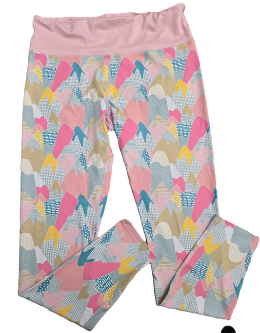 Last Chance - Mountains on Pink Women's Activewear Leggings - Size 18-20 - Waistband Pocket - Tall 33" Legging Length