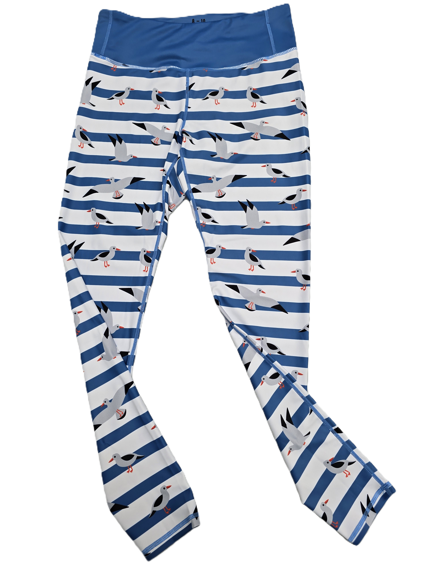 Last Chance - Seagulls on Blue & White Stripes Women's Active Leggings - Size 8-10