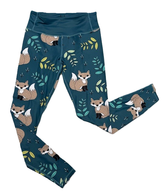Last Chance - Foxes Women's Activewear Leggings - Size 4-6 - Waistband Pocket - Regular 27" Legging Length