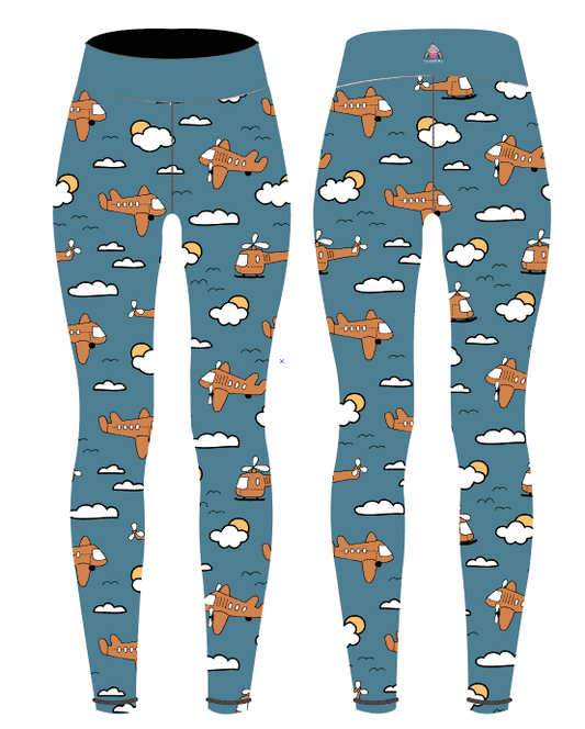 Light Blue/Rust Planes Women's Activewear Leggings