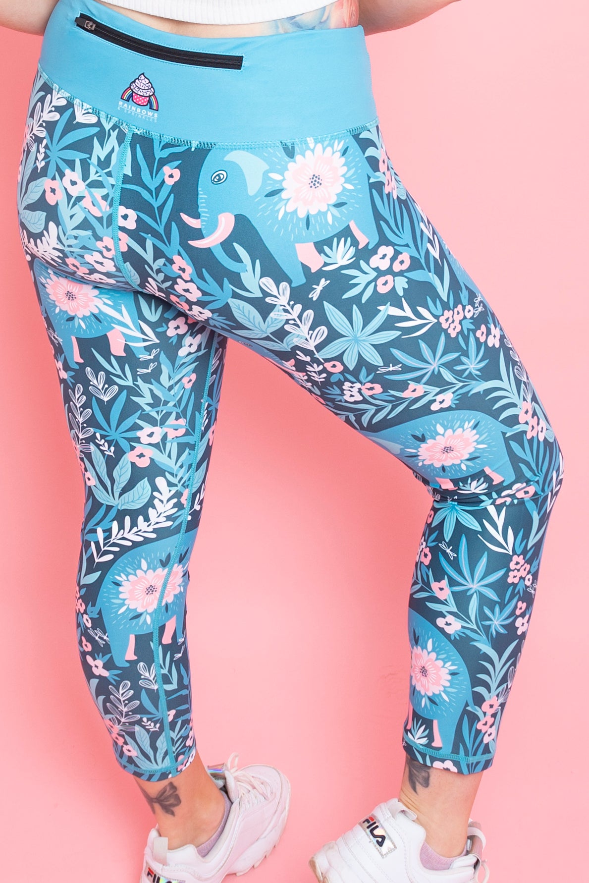 Floral Elephant Capri Women's Activewear Leggings