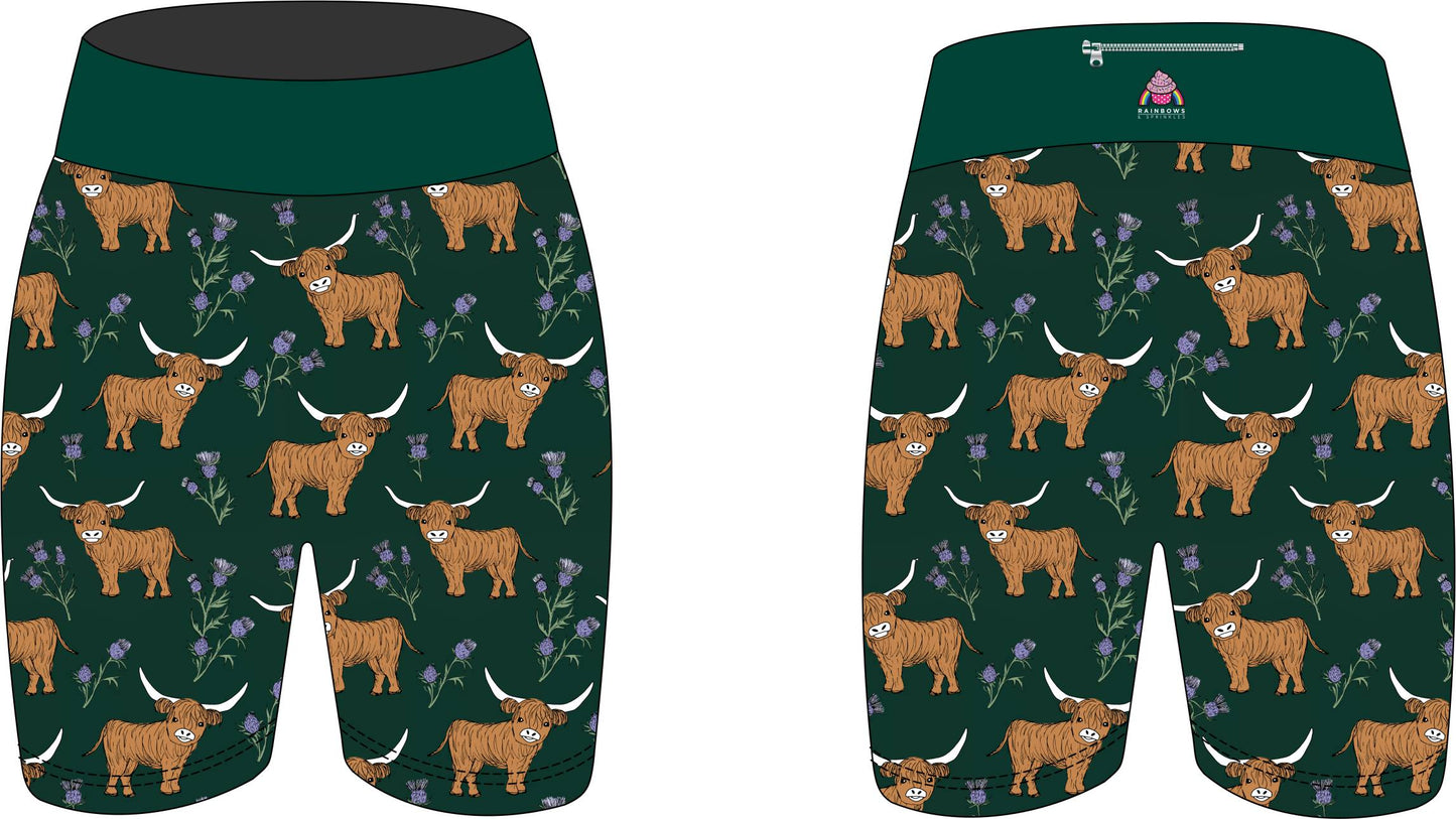 Highland Cow & Thistles Women's Active Shorts