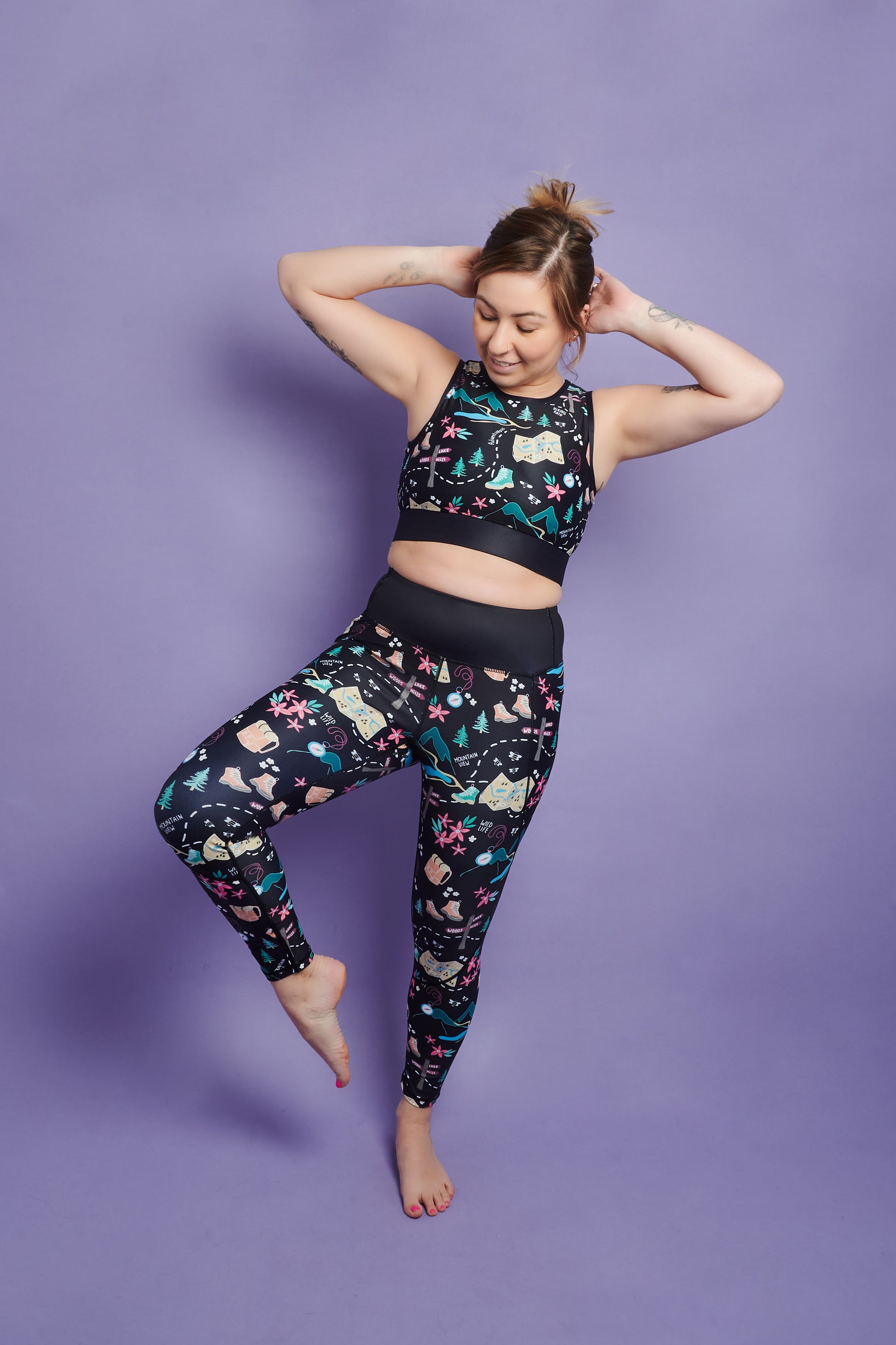 Women's Purple Floral Buttery Soft Yoga Waistband Capri Leggings -   Canada