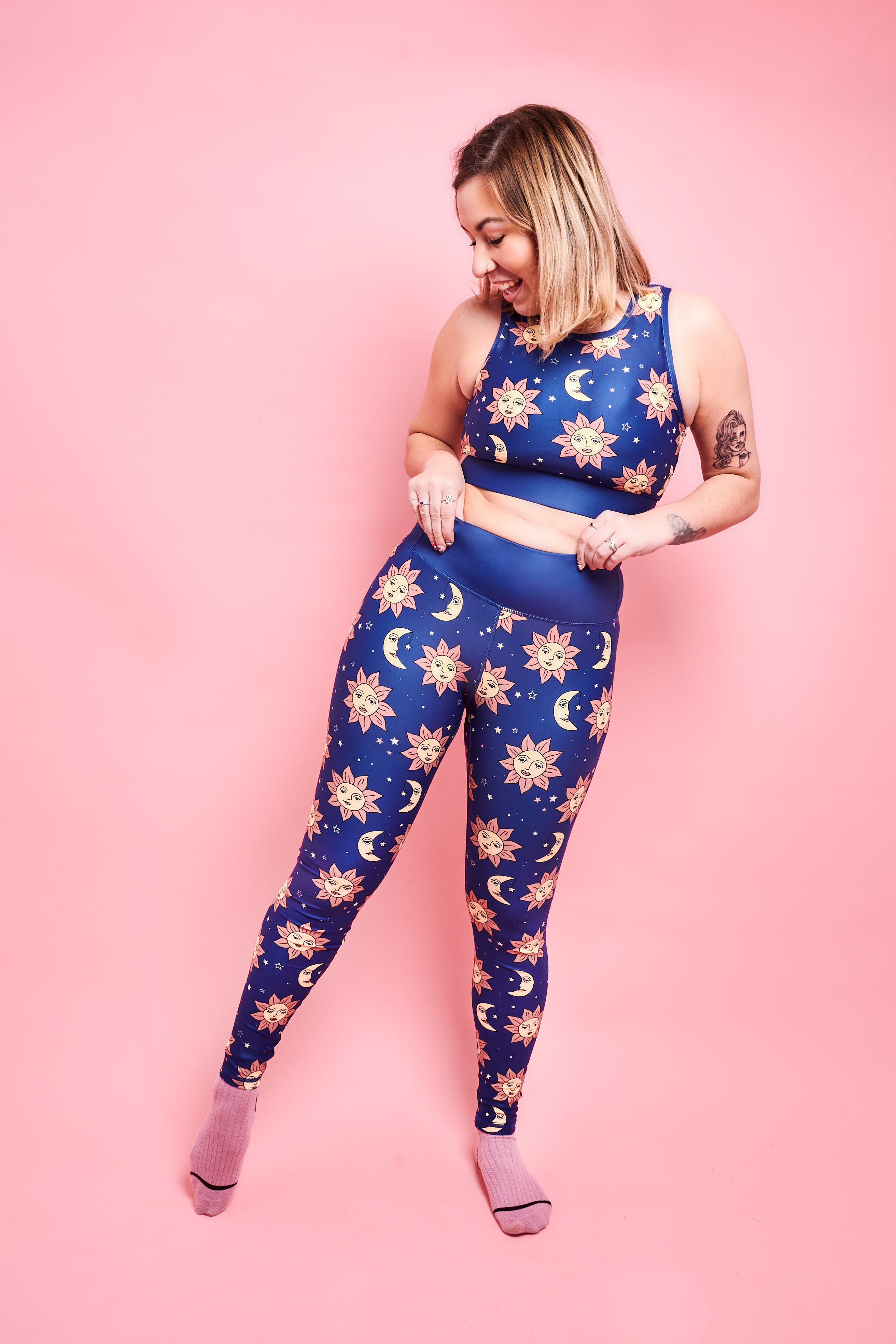 Sun Moon Women s Activewear Leggings Rainbows Sprinkles