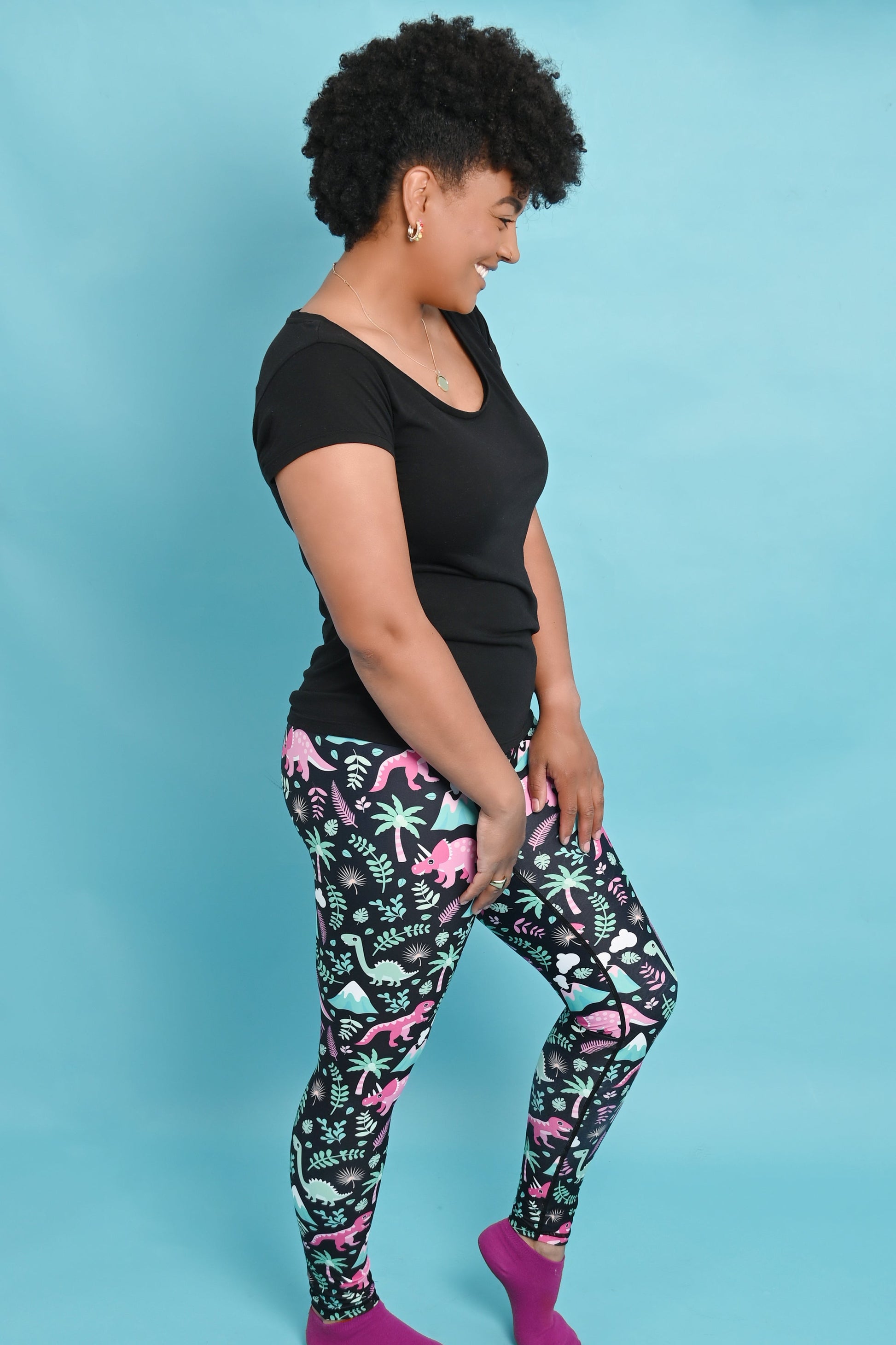 Pink Dino Black Women's Activewear Leggings – Rainbows & Sprinkles