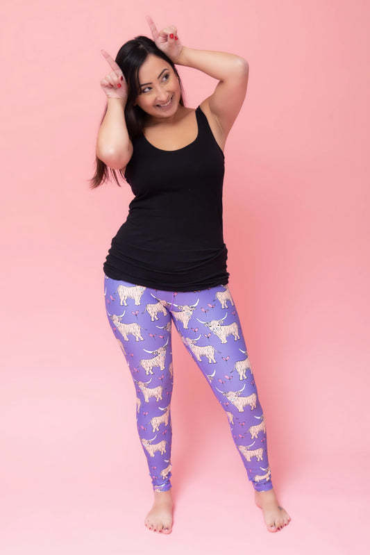 Purple Highland Cow Women’s Activewear Leggings