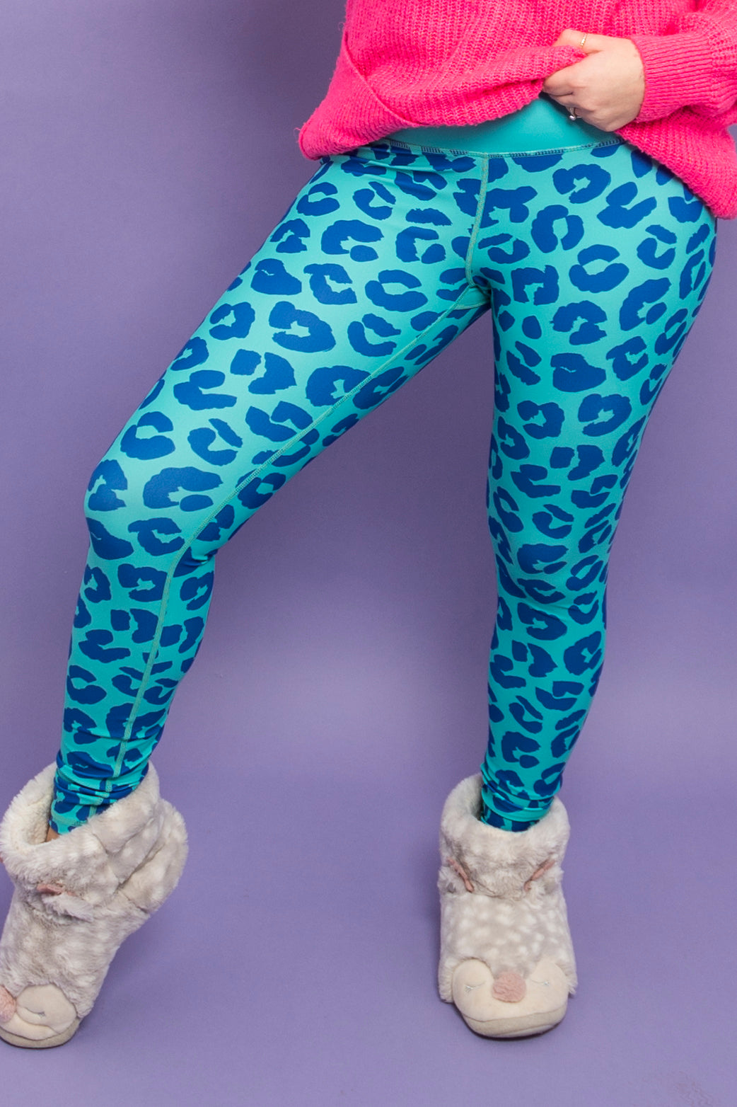 Teal & Navy Leopard Women’s Activewear Leggings - Tall 33” inside leg
