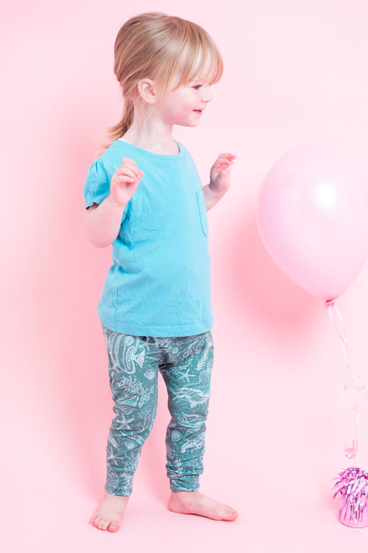 Turquoise Ocean Children's Cotton Jersey Leggings