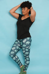 Dino & Monstera Leaf Women's Activewear Leggings