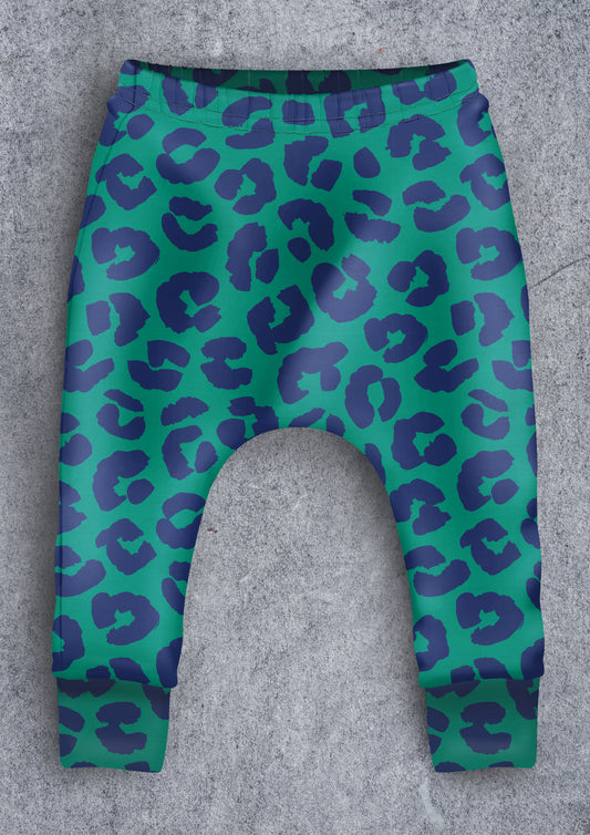 Teal & Navy Leopard Children's Cotton Jersey Leggings