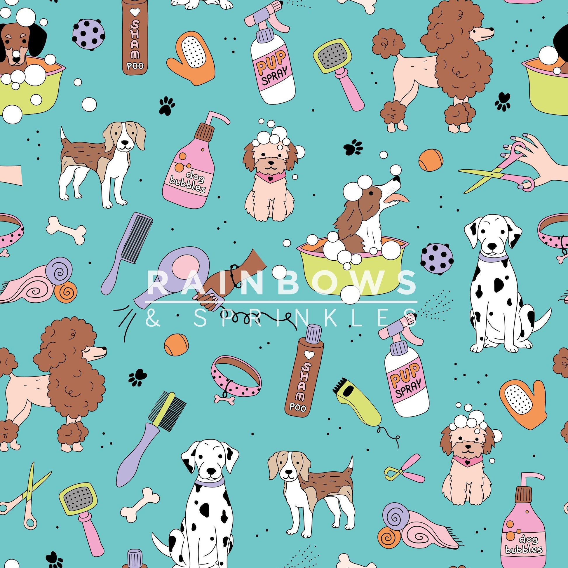 Turquoise Dog Grooming Women's Active Leggings Rainbows & Sprinkles